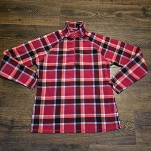 Eddie Bauer Women's M Red Plaid 1/4 Zip Fleece Pullover Top